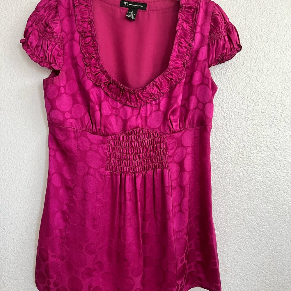 INC, beautiful satin like material, cute top, side zipper. Fuchsia color